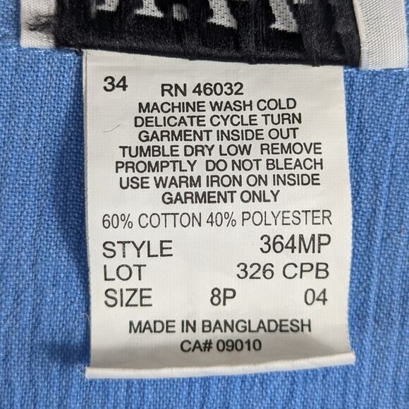 Nikki 8P Blue Embroidered Top & Pants Set Women 2-Piece Crinkle Cotton Blend - Picture 6 of 6